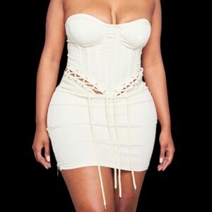 Denim Corset Bodycon Dress - Cream